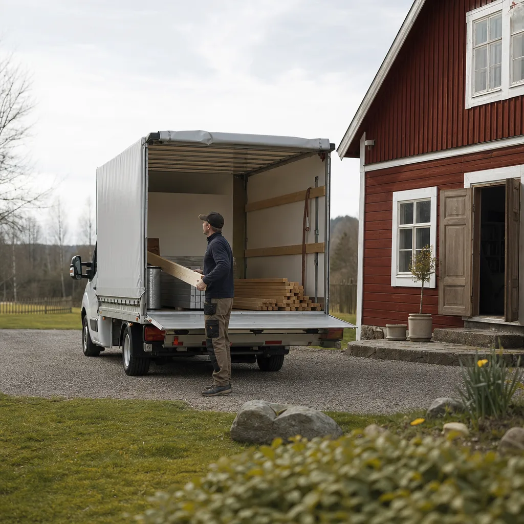 Lätt lastbil och transportbil på svensk landsväg