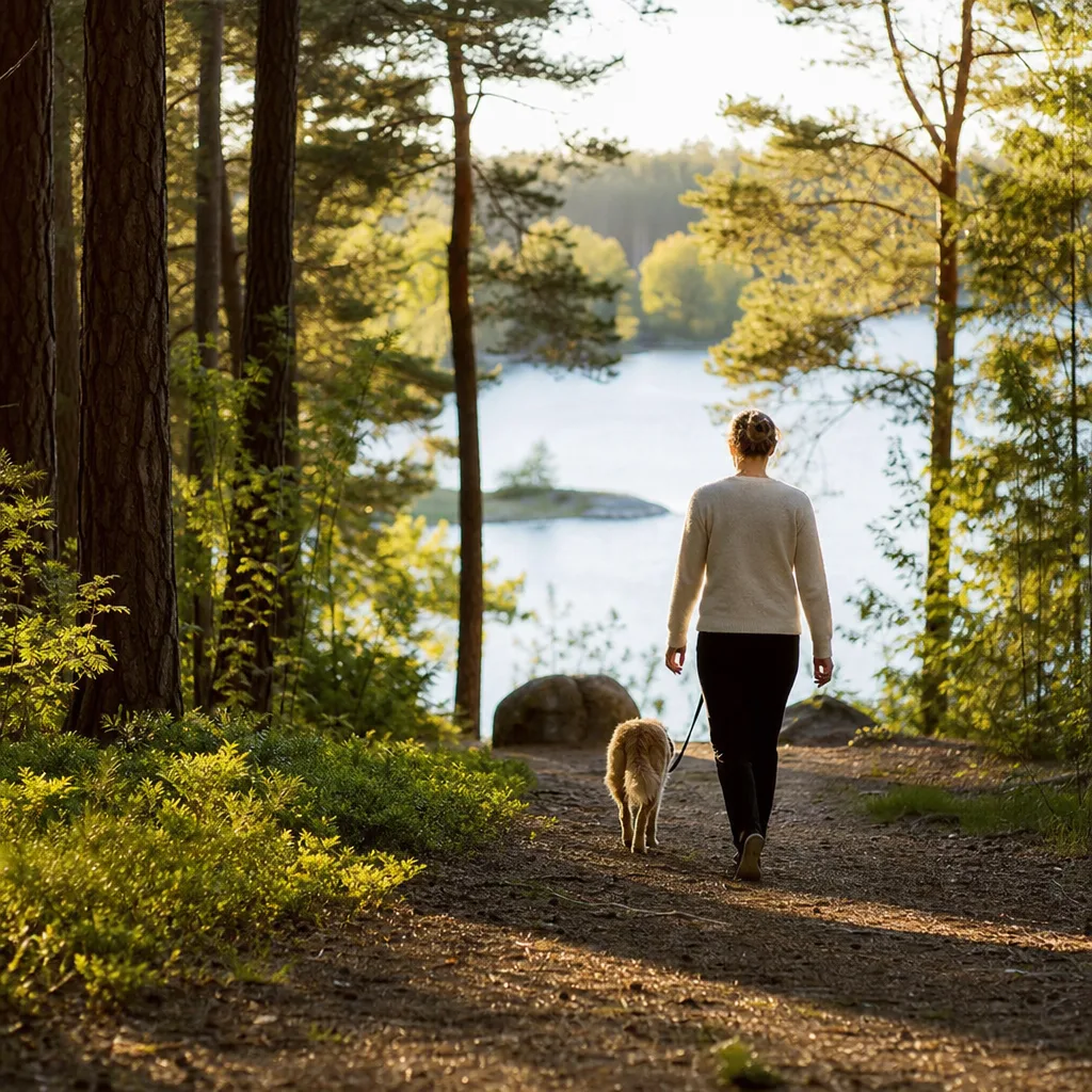 Elegant japansk premium hybridsedán i pärlemovit färg på lugn skandinavisk björkallé